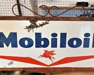 VINTAGE ORIGINAL MOBIL OIL SIGN 50s? ON STAND,