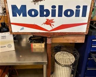 VINTAGE ORIGINAL MOBIL OIL SIGN 50s? ON STAND,