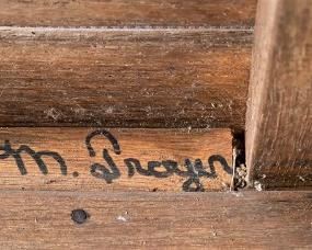 VINTAGE AMISH HANDMADE BENTWOOD ROCKERS AND TABLE HAND SIGNED BY THE AMISH CRAFTSMAN.