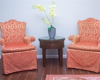 Pair of Custom Upholstered Chippendale Style Wing Chairs