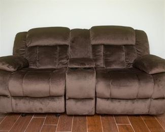 Brown Reclining Loveseat with Center Console