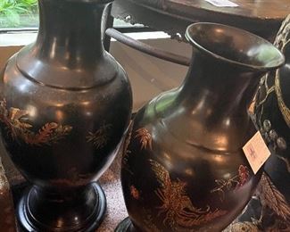 $500. Antique Chinese hand painted pair of urns.  35"w x 18"d x 32.5"h