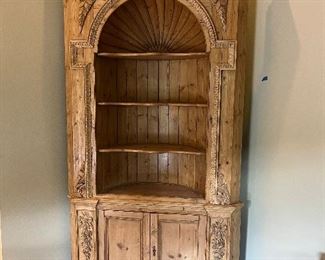 $2800.    Georgian style hand carved pine corner cabinet.  originally $7,500.  48"w x 94" h.