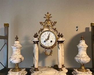 #14 $1200  Antique clock with pair of cassolettes c. 1890