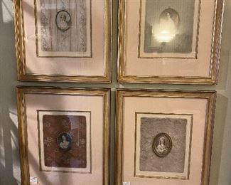 #13.  $800  Set of 4 Oval Gravures beautifully framed and matted. 