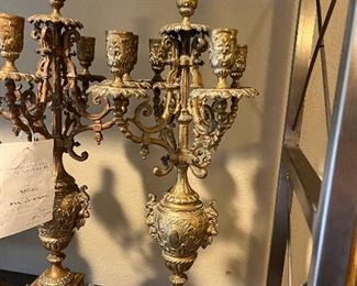 #15. $600 Antique brass pair of large candlesticks