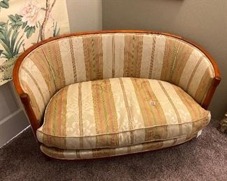 $380. Art Deco style settee. down cushions.  50"w x 29"d x 28"h Price has been reduced to reflect half off. 