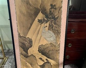$300.  One of a pair of Japanese Kano period screen panels.  28.5"w x 57"h.