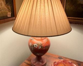 $200 Price has been reduced to reflect half off.  A pair of antique hand painted lamps 27" high to the finial but finials are adjustable.