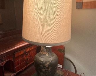 
$160 antique black lacquer lamp 28 inches tall.