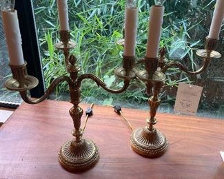 $800 brass three arm candelabra lamps. Three way switch for various settings.