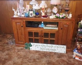Solid wood entertainment center 
Oil lamps 