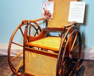 Late 1880s Wood Wheelchair With Cane Seat And Back, Cane Restored By Revelle Lee In 1980