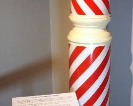 ntique Enameled Metal Barbers Pole With Glass Globe, 86" Tall