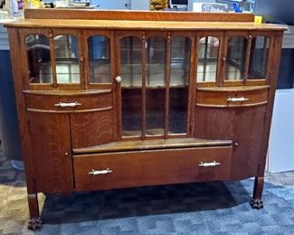 Antique Tiger Oak Sideboard With Claw Feet, 46.5" x 56" x 18"