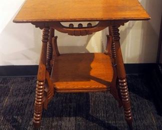Antique Oak Accent Table With Brass Claw & Ball Feet, 30" x 24" x 24"
