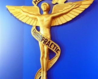 1920s Art Deco Iron Figural Chiropractic Emblem, 26" x 27.5"