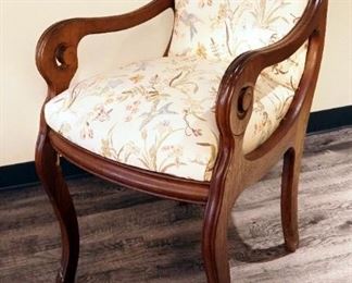Walnut Upholstered Gout Chair, 45" x 23" x 27", Including Foot Rest