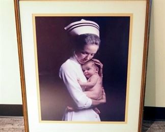 Framed Matted Under Glass Nurse Holding Newborn Commercial Print, 33" x 28"