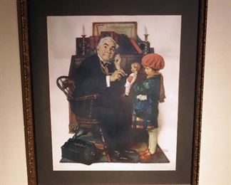 Framed Matted Under Glass Norman Rockwells "Doctor And The Doll" Print, 36" x 31"