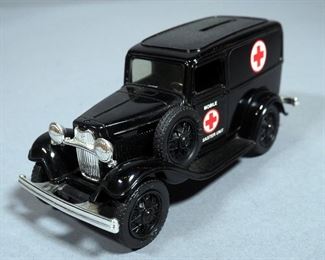Ertl Die Cast Model 1918 Ford Model T American Red Cross Runabout Coin Bank And 1932 Ford Mobile Disaster Unit Van Coin Bank