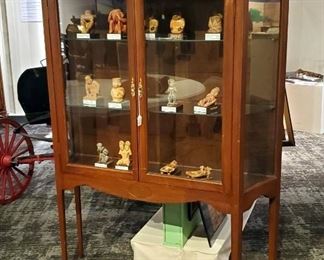 Antique Art Nouveau 2-Piece Inlaid Vitrine Display Cabinet, 62" x 46" x 13"