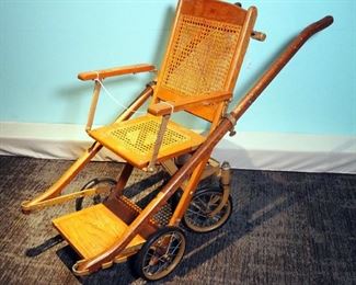 Late 1800s Double Duty Convertible Wheelchair/Stretcher With Cane Seat And Back