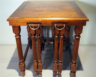 Vintage French Provincial Nesting Tables, Square Top, 21" x 20" x 20", With Matching Round Drop Leaf Tables, 19" x 16.5" Diameter, Qty 2