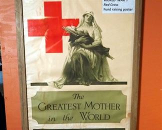 Framed Under Glass The Greatest Mother In The World Red Cross WWI Fundraising Poster, 29.5" x 22.75"