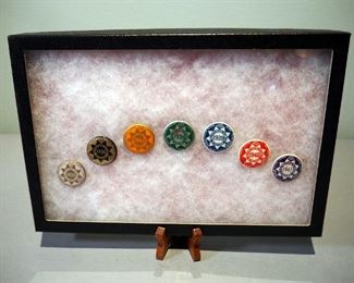 Missouri State Board Of Health Button Pins, Qty 7, Dates Range From 1935-1941, In Storage Box