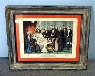Framed Under Glass Lithograph Print, "The Death Of General Zachary Taylor", 15.5" x 19.5" And "First Aid" Framed Print, 21.5" x 17.5"