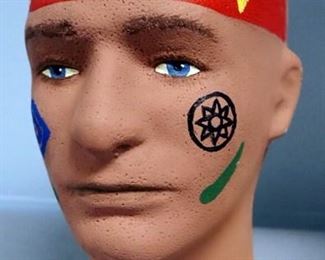 Male Cloth Torso Form On Wood Base, 36" Tall And Painted Styrofoam Mannequin Head