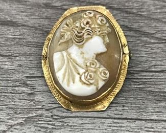 Vintage unmarked tests 10k yellow gold cameo brooch pin 1" 3.4 grams $150