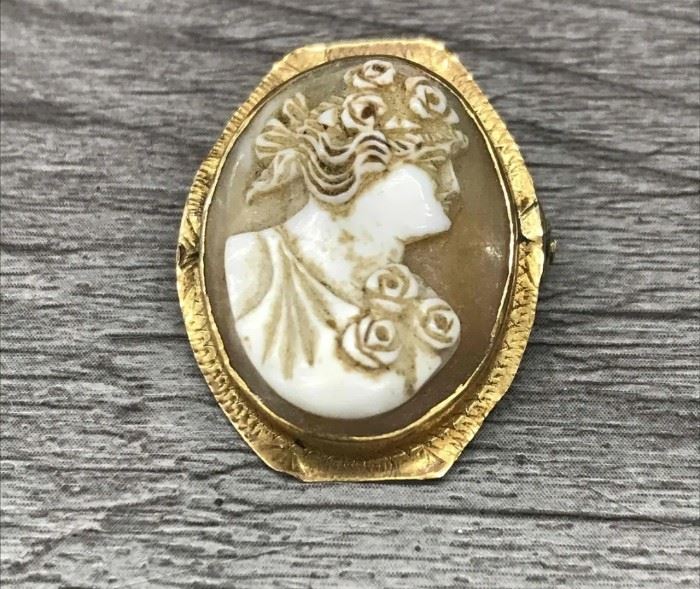 Vintage unmarked tests 10k yellow gold cameo brooch pin 1" 3.4 grams $150