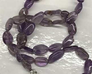 Amethyst stone beaded 925 sterling necklace $40