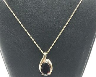 14k yellow gold red stone and diamond necklace 18'5 1.78g $150