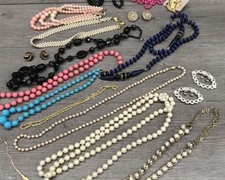 Vintage costume jewelry faux pearls cool tones bangles earrings $50
Lot V5