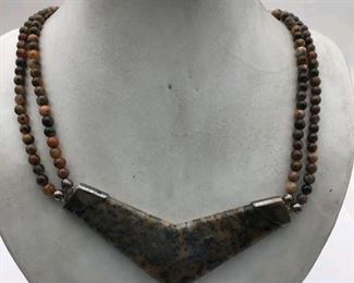 Vintage jasper necklace with 925 silver ends clasps $80