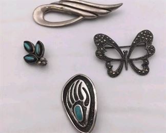 Vintage 925 sterling silver blue turquoise marcasite multi shape pin brooches $20 eac or $60 for all