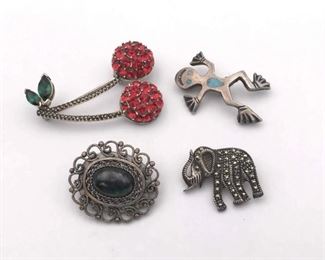 4 piece lot of vintage 925 Sterling silver simulated gemstone brooches $15 each or $50 for all