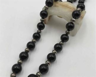 925 sterling silver round shaped black onyx necklace 30" $75