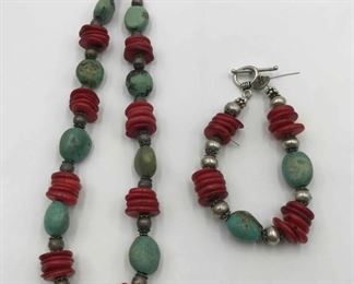 Sterling silver coral and turquoise set $100