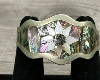 Abalone shell floral design inlay cuff bracelet 5.5" $50