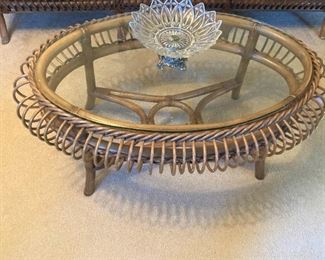 Unique rattan coffee table with glass top