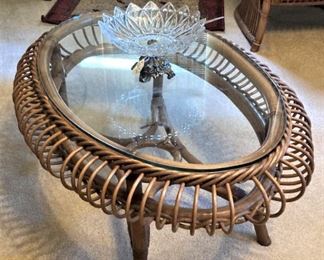 Unique rattan coffee table with glass top