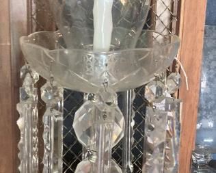 One of two candle holders with lusters