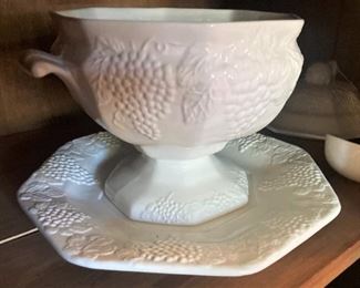 Milk glass tureen and underplate