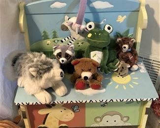 Stuffed animals; darling bench for a small child