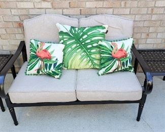 CAST ITON PATIO LOVE SEAT & 2 TABLES