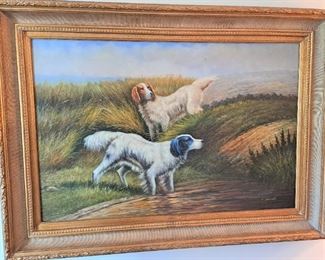 FABULOUS LARGE ORIGINAL OIL PAINTING SPANIEL DOGS